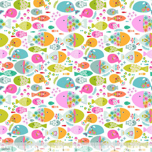 White Swimming With The Fishes - Go Fish By Blend Fabrics 100% Cotton Fabric - Rosie's Craft Shop Ltd