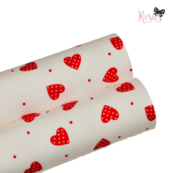 White with Red Hearts Fabric Felt