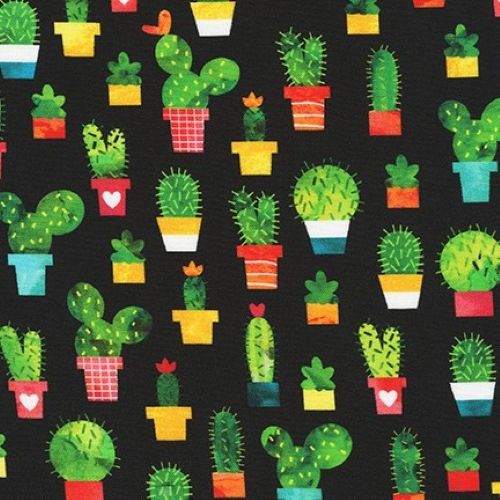 Cactus on Black - Chilli Smiles - Robert Kaufman Cotton Fabric ✂️ £13 pm
