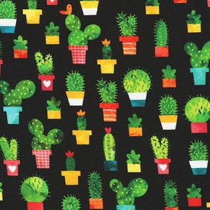 Cactus on Black - Chilli Smiles - Robert Kaufman Cotton Fabric ✂️