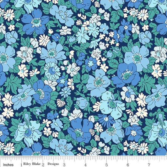 Cosmos Flower - Blue - Liberty - The Flower Show Midnight Garden Collection Cotton Fabric