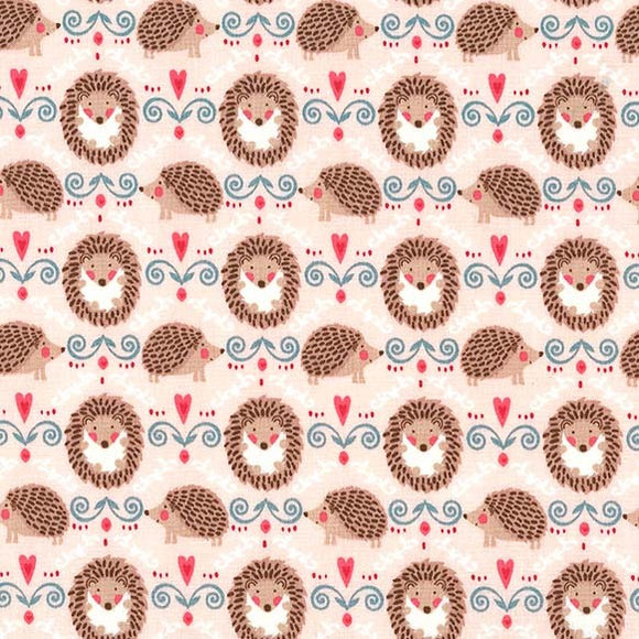 Hedgehogs and Hearts on Pink - Hedge A Little Closer - Michael Miller Cotton Fabric