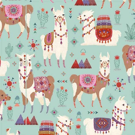 Llama Fiesta on Cloud Green - Llama Love - Michael Miller Cotton Fabric ✂️ £9 pm *SALE*