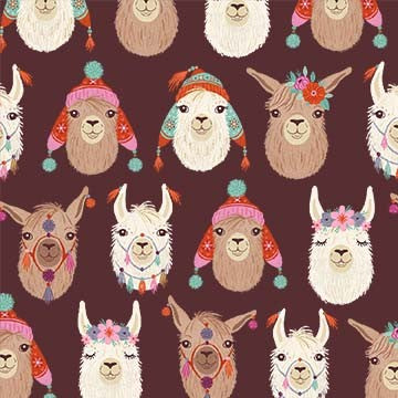 Llamazing Llama Faces on Eggplant  - Llama Love - Michael Miller Cotton Fabric ✂️ £9 pm *SALE*