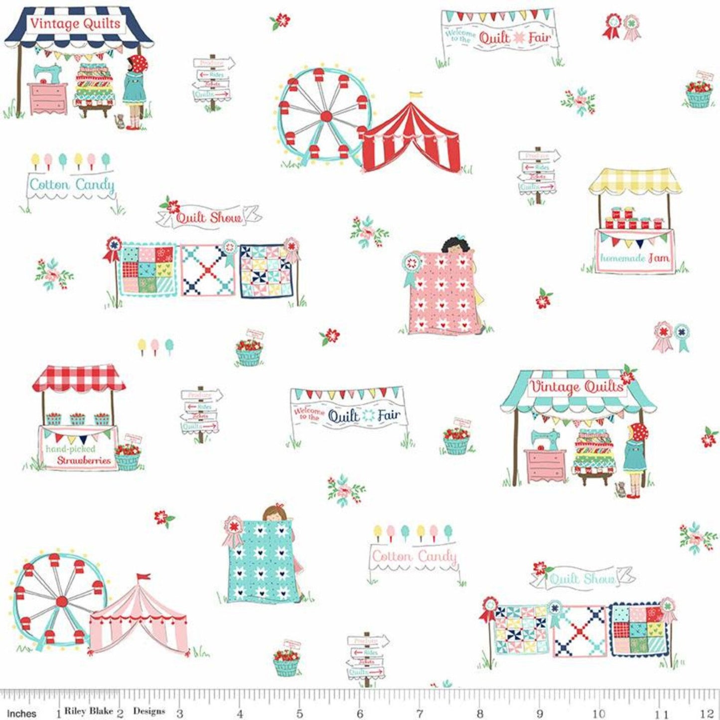 Quilt Fair Tents Main on White - Quilt Fair - Riley Blake Cotton Fabric ✂️ £10 pm *SALE*