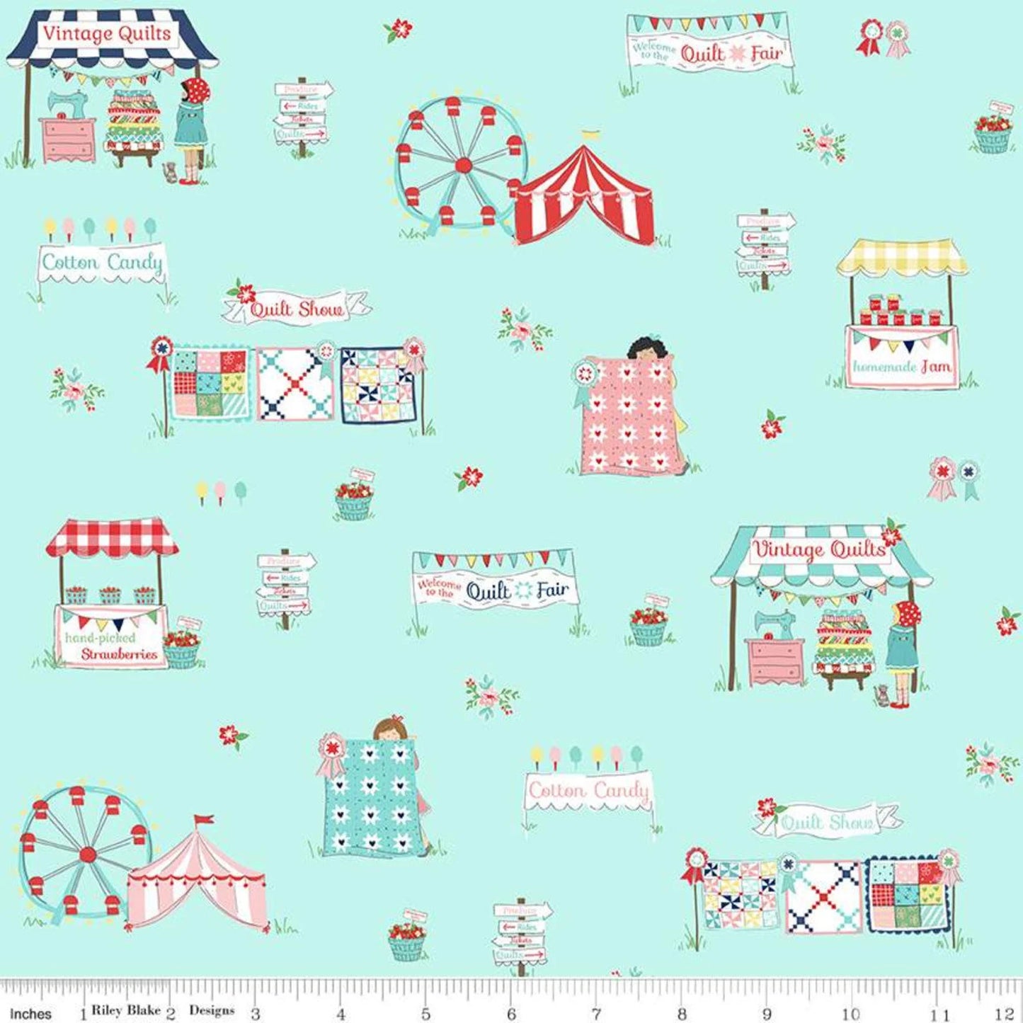 Quilt Fair Main on Aqua - Quilt Fair - Riley Blake Cotton Fabric ✂️ £10 pm *SALE*