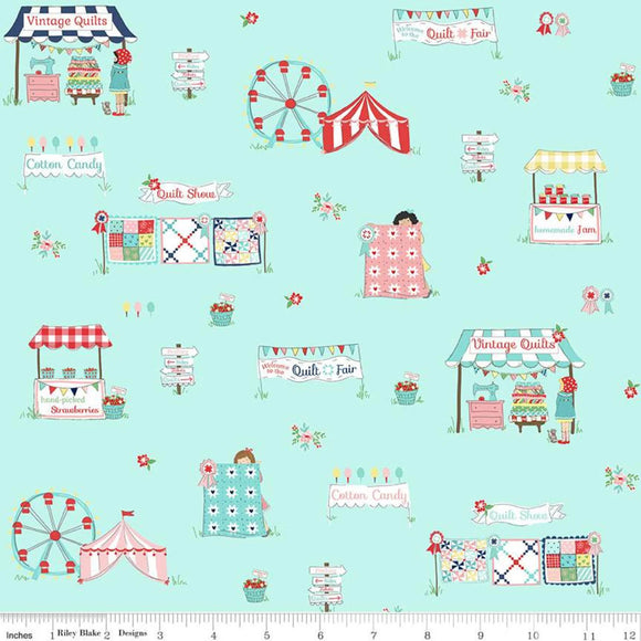 Quilt Fair Main on Aqua - Quilt Fair - Riley Blake Cotton Fabric ✂️