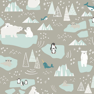 Penguins & Polar Bears Main Grey - Nice Ice Baby - Riley Blake Cotton Fabric ✂️