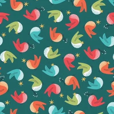 Christmas Robins on Green with Metallic - Forest Friends - Dashwood Studios Cotton Fabric ✂️ £9 pm *SALE*