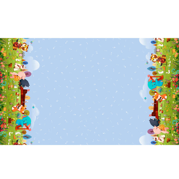 Woodland Animals Double Border in Breeze - Music Festival by Michael Miller Cotton Fabric