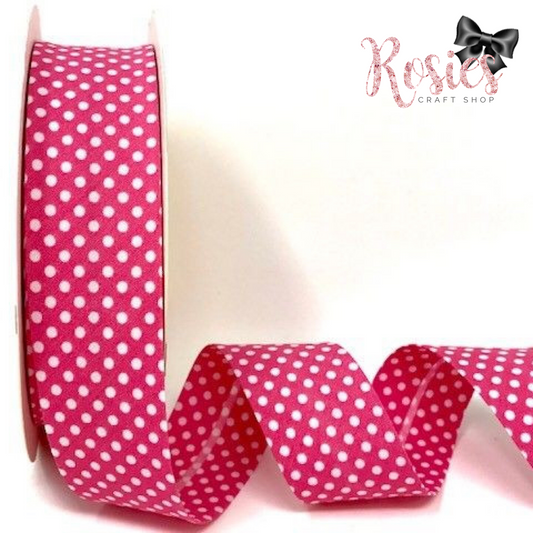 30mm Bright Pink with White Polka Dot Polycotton Bias Binding