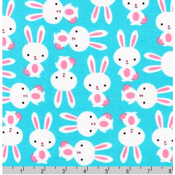 Aqua Bunny Rabbit - Urban Zoologie By Robert Kaufman - 100% Cotton Fabric - Rosie's Craft Shop Ltd