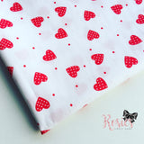 White with Red Hearts Fabric Felt - Rosie's Craft Shop Ltd