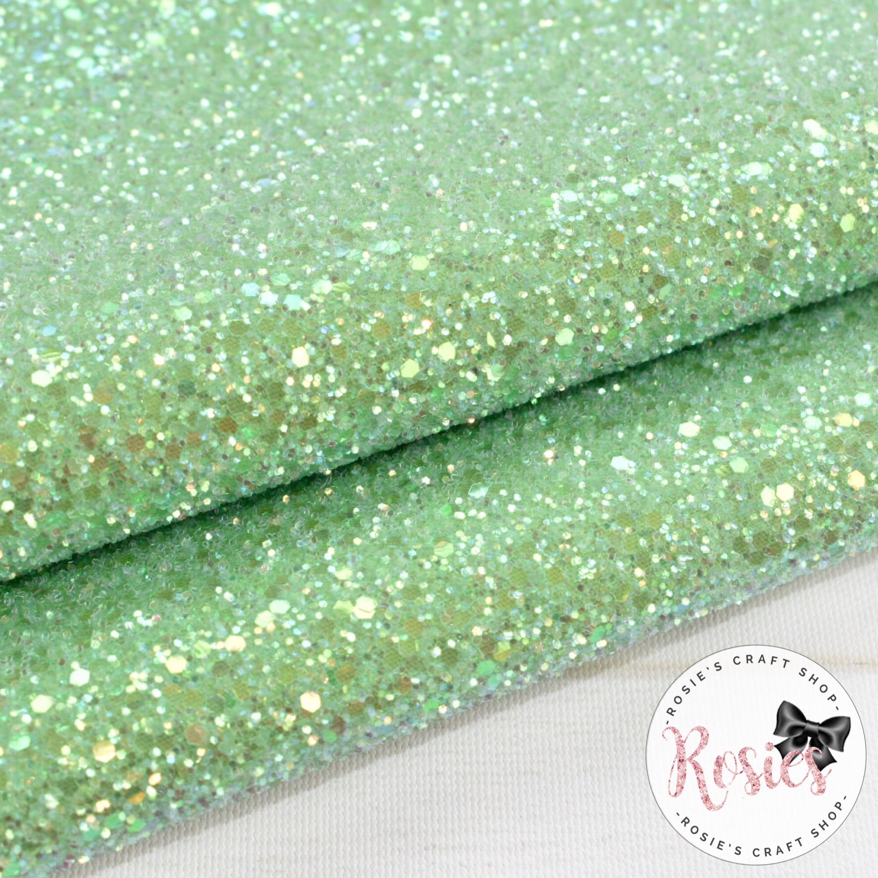 Apple Green Frosted Chunky Glitter Fabric - Luxury Core Collection - Rosie's Craft Shop Ltd