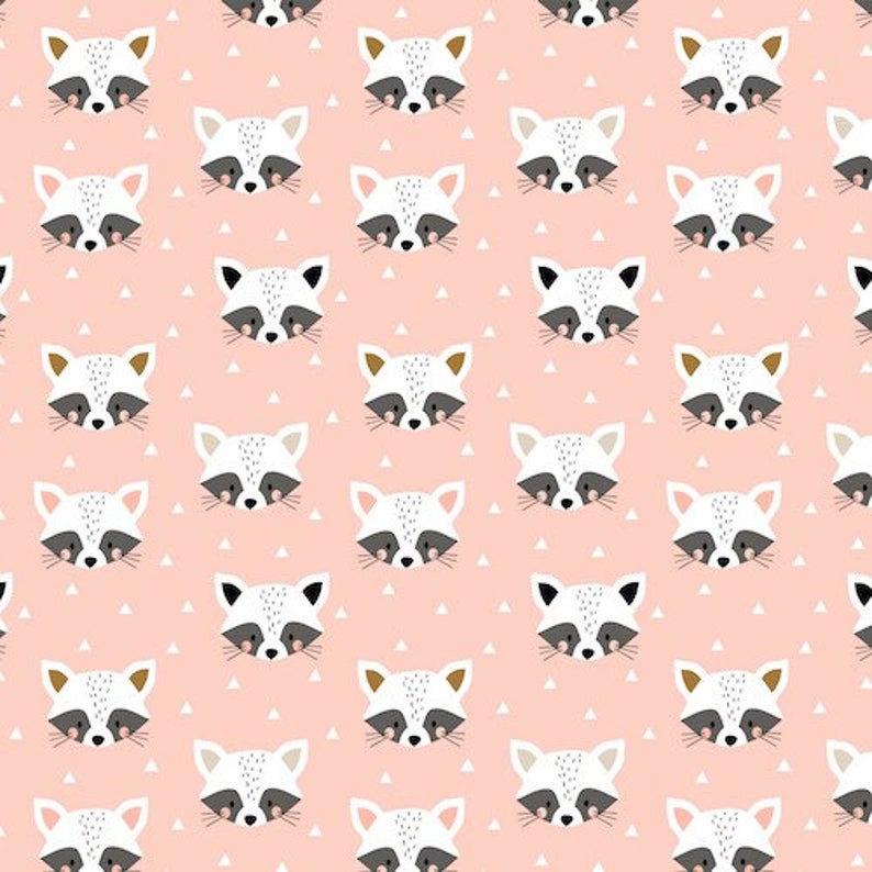 Racoon Faces on Pink- Geo Forest - Dashwood Studio Cotton Fabric ✂️ £9 pm