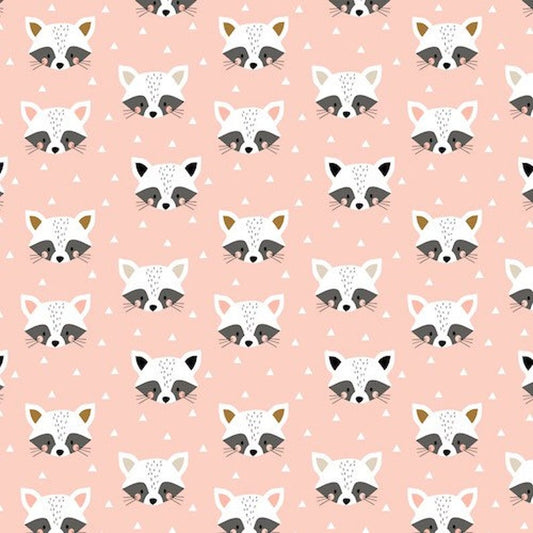 Racoon Faces on Pink- Geo Forest - Dashwood Studio Cotton Fabric ✂️ £9 pm