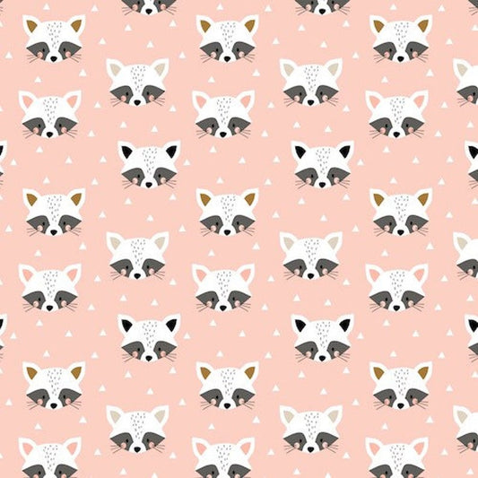 Racoon Faces on Pink- Geo Forest - Dashwood Studio Cotton Fabric ✂️ £9 pm