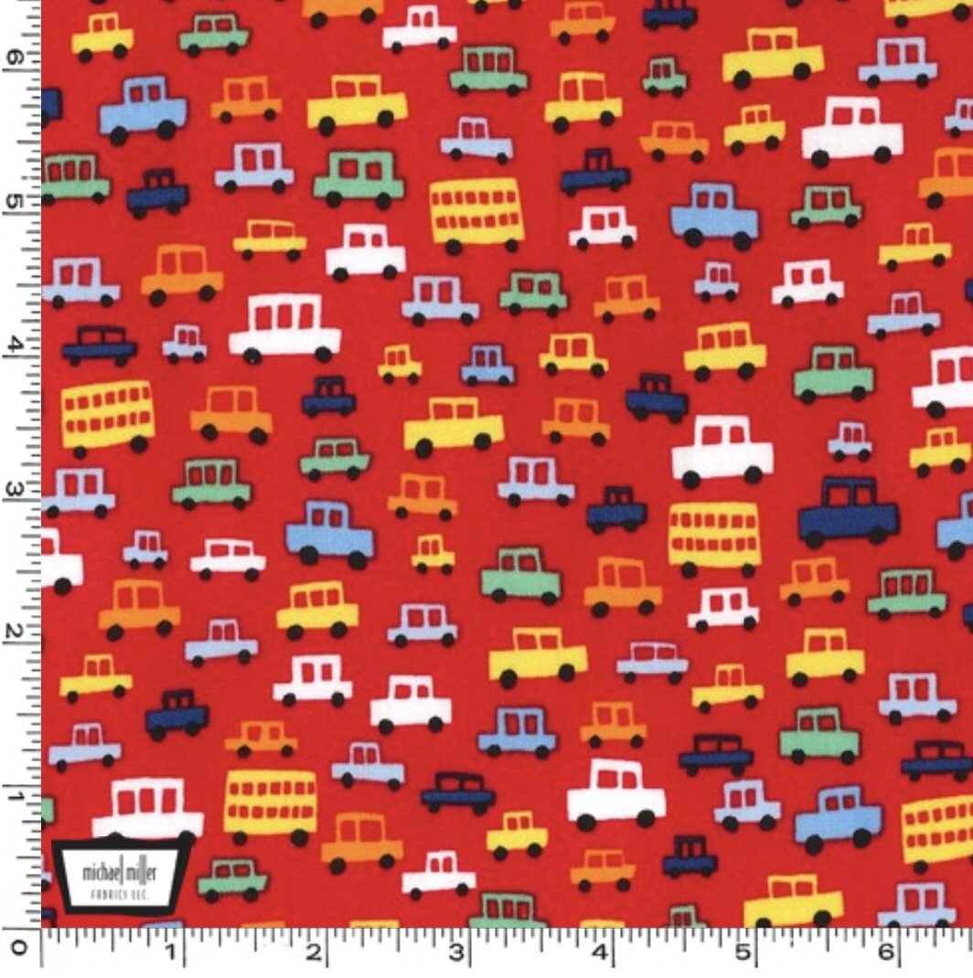 Toot Toot Cars on Red - Toot Toot - Michael Miller Cotton Fabric ✂️ £8 pm *SALE*