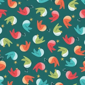 Christmas Robins on Green with Metallic Designer Fabric Felt