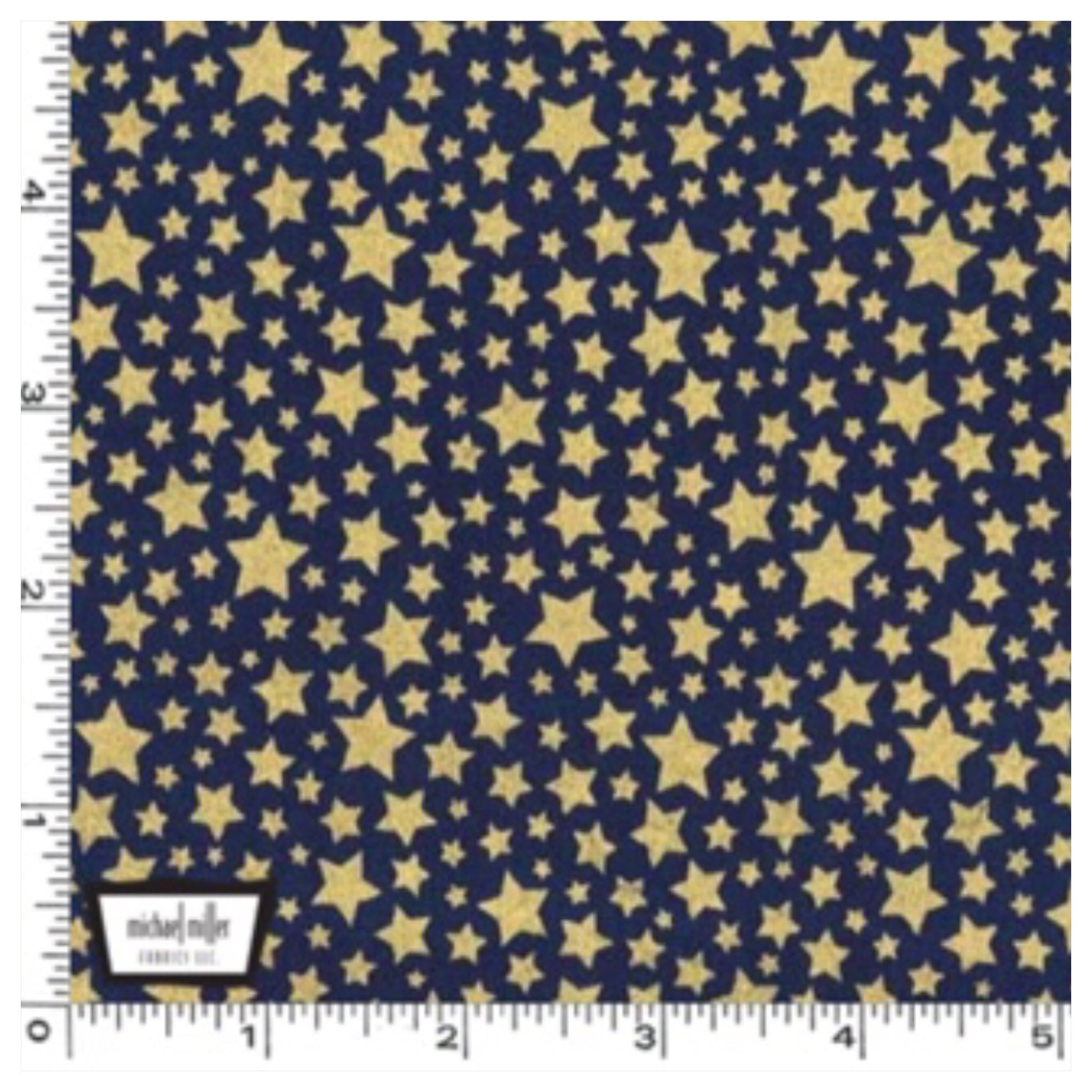 Navy Blue Gold Metallic Stars - Starbright by Michael Miller 100% Cotton Fabric or Fabric Felt - Rosie's Craft Shop Ltd