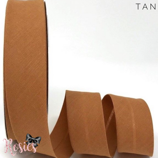 30mm Tan Plain Polycotton Bias Binding - Rosie's Craft Shop Ltd