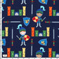Navy Knights and Castles - Good Knight by Michael Miller - 100% Cotton Fabric - Rosie's Craft Shop Ltd