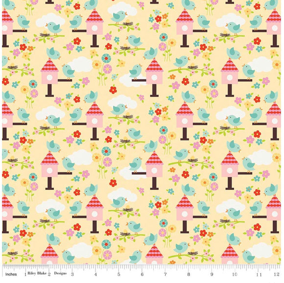 Bloom Birds Yellow - Bloom Where You Are Planted by Riley Blake - 100% Cotton Fabric - Rosie's Craft Shop Ltd