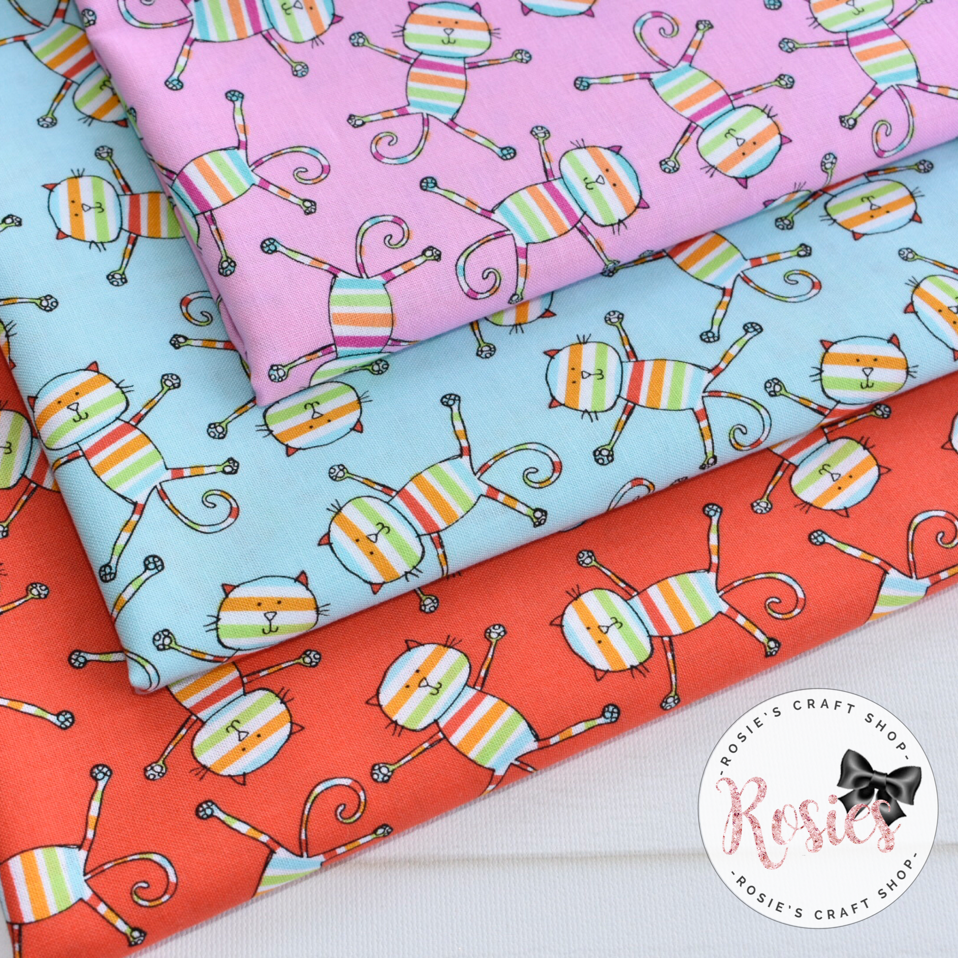 Pink Rainbow Cats - Rainbow Kids by Michael Miller 100% Cotton Fabric - Rosie's Craft Shop Ltd