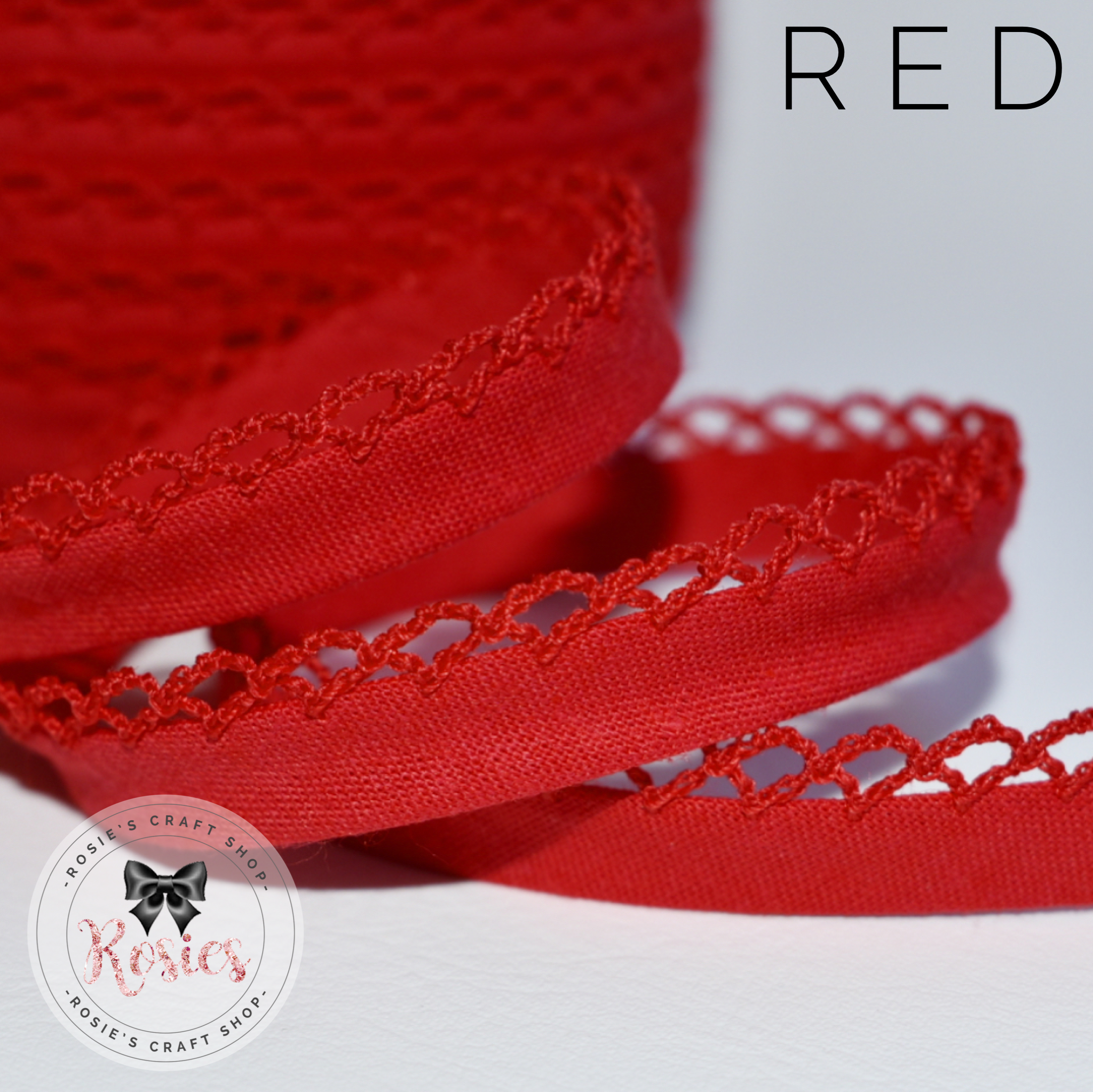 12mm Red Plain Pre-Folded Bias Binding with Scallop Lace Edge ️ – Rosie ...