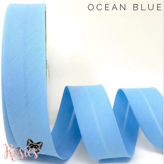 30mm Ocean Blue Plain Polycotton Bias Binding - Rosie's Craft Shop Ltd