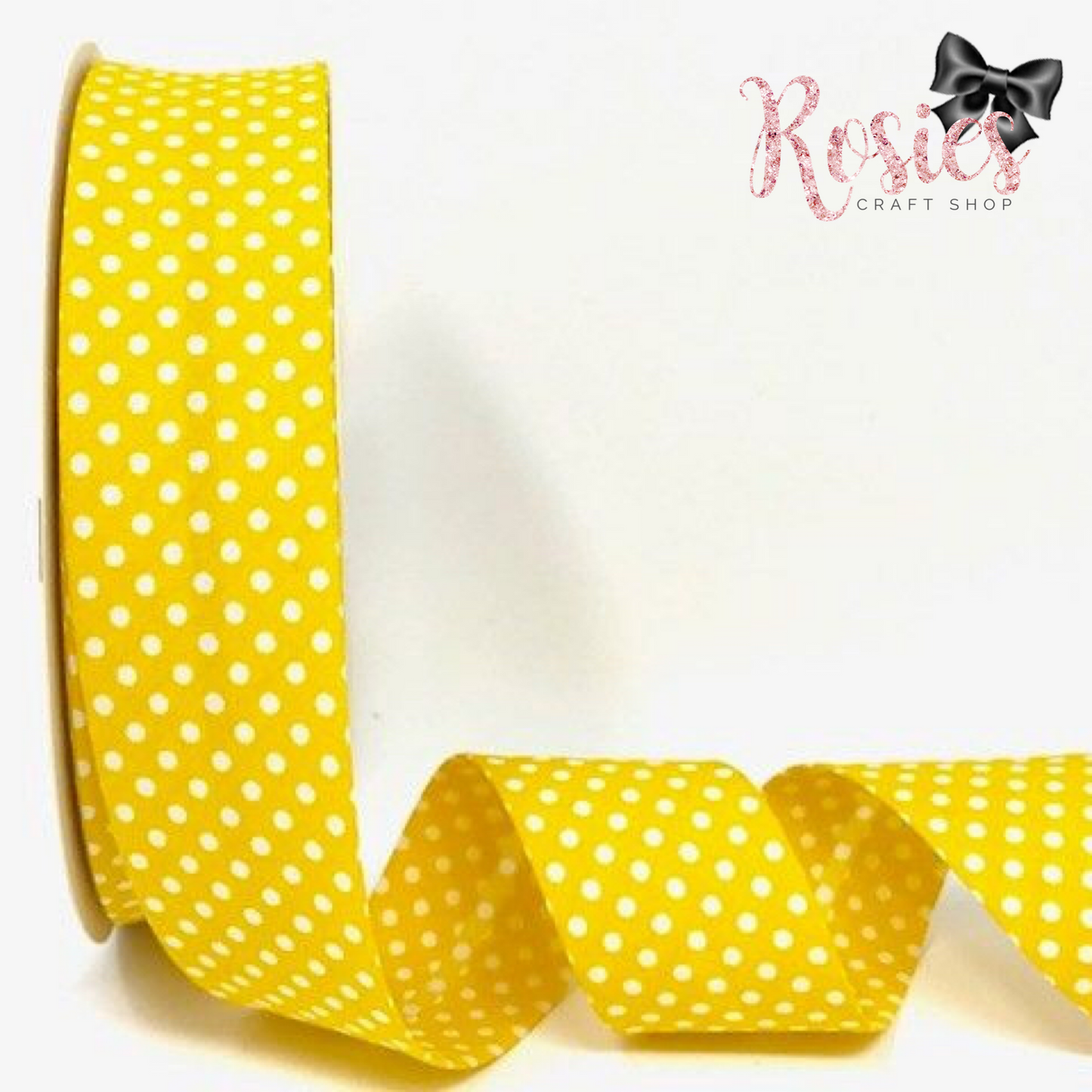30mm Yellow with White Polka Dot Polycotton Bias Binding