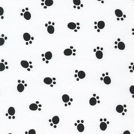 White with Black Paw Prints Designer Fabric Felt