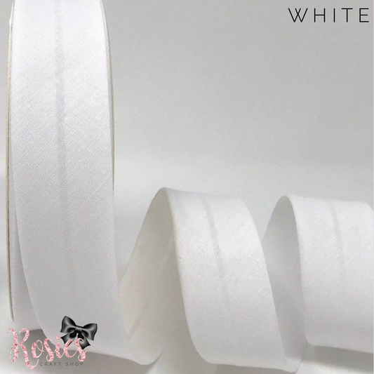 30mm White Plain Polycotton Bias Binding - Rosie's Craft Shop Ltd