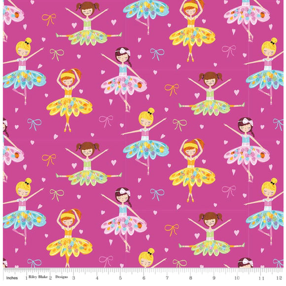 Pink Ballerina Girls - Ballerina Bows by Riley Blake - 100% Cotton Fabric - Rosie's Craft Shop Ltd