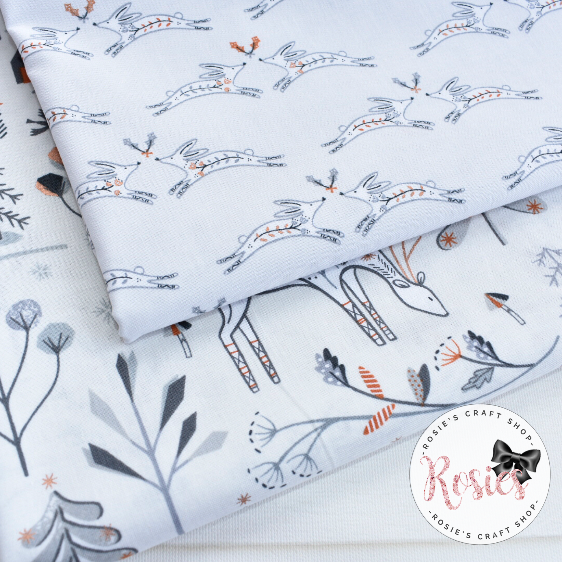 Woodland Hare Copper Metallic - Winterfold by Dashwood Studio 100% Cotton Fabric - Rosie's Craft Shop Ltd