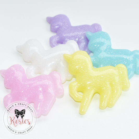 Glitter Unicorn on Solid Colour Flatbacked Resin Embellishment - Rosie's Craft Shop Ltd