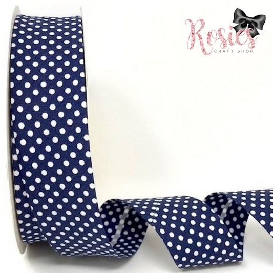 30mm Navy with White Polka Dot Polycotton Bias Binding