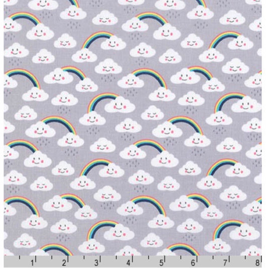 Rainbows and Clouds Grey - Daydreamer By Robert Kaufman - 100% Cotton Fabric - Rosie's Craft Shop Ltd