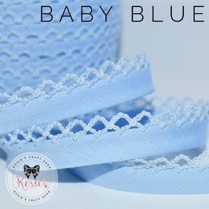 12mm Baby Blue Plain Pre-Folded Bias Binding with Scallop Lace Edge - Rosie's Craft Shop Ltd