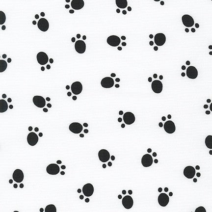 White with Black Paw Prints - Whiskers and Tails - Robert Kaufman Cotton Fabric ✂️