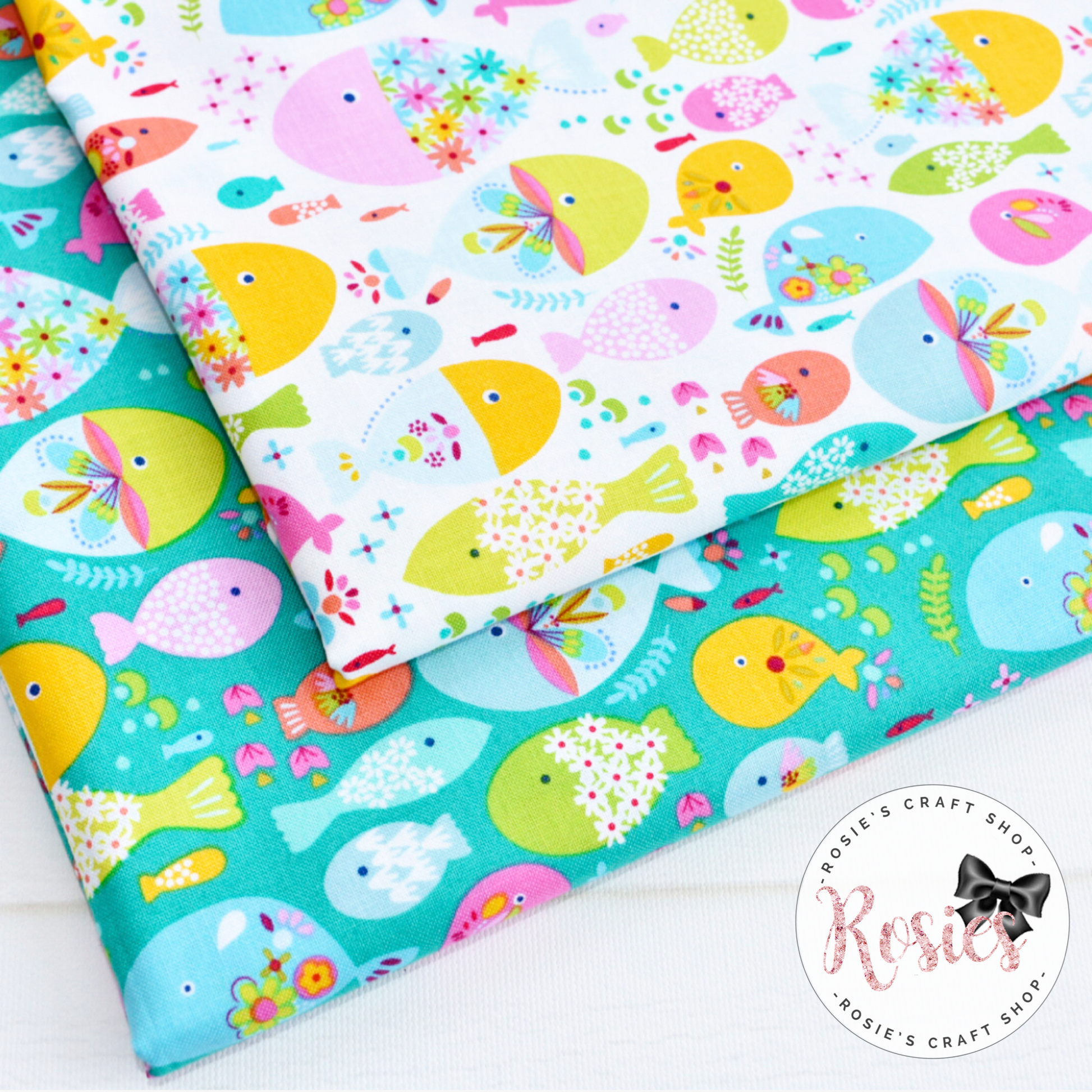 White Swimming With The Fishes - Go Fish By Blend Fabrics 100% Cotton Fabric - Rosie's Craft Shop Ltd
