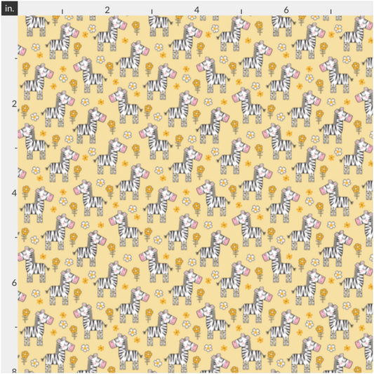 Cute Zebras on Yellow Artisan Fabric Felt - Rosie's Craft Shop Ltd