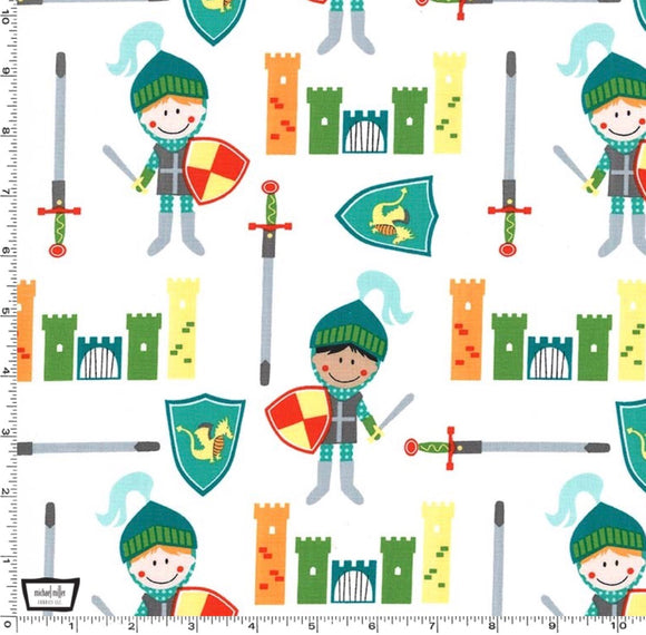White Knights and Castles - Good Knight by Michael Miller - 100% Cotton Fabric - Rosie's Craft Shop Ltd