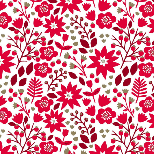 Winter Floral Metallic Red - Starlit Hollow - Dashwood Studio Cotton Fabric ✂️ £13 pm