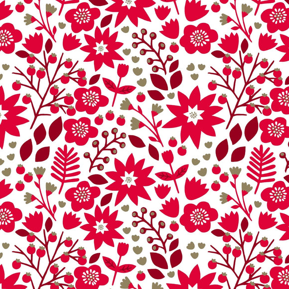 Winter Floral Metallic Red - Starlit Hollow - Dashwood Studio Cotton Fabric ✂️