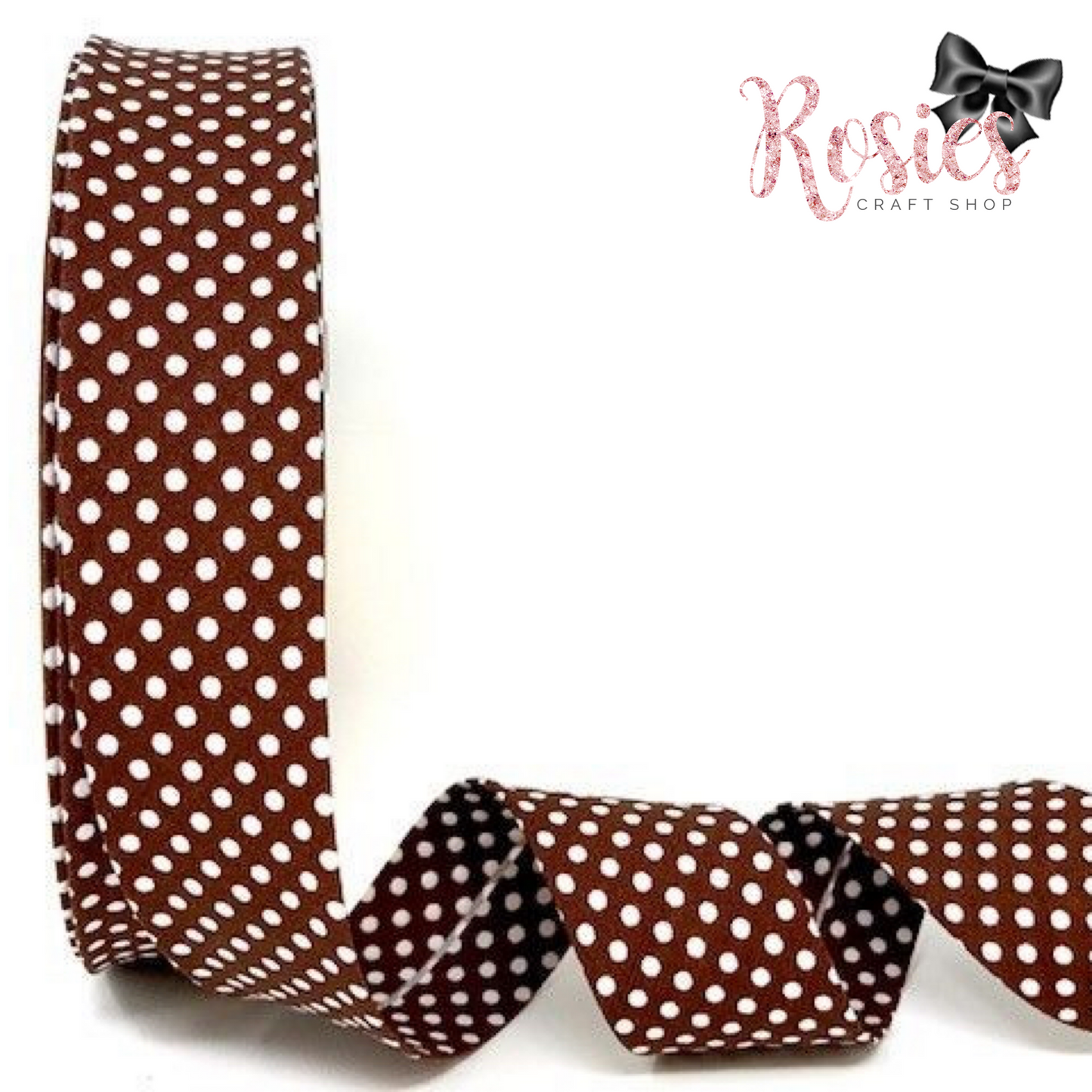 30mm Chocolate Brown with White Polka Dot Polycotton Bias Binding
