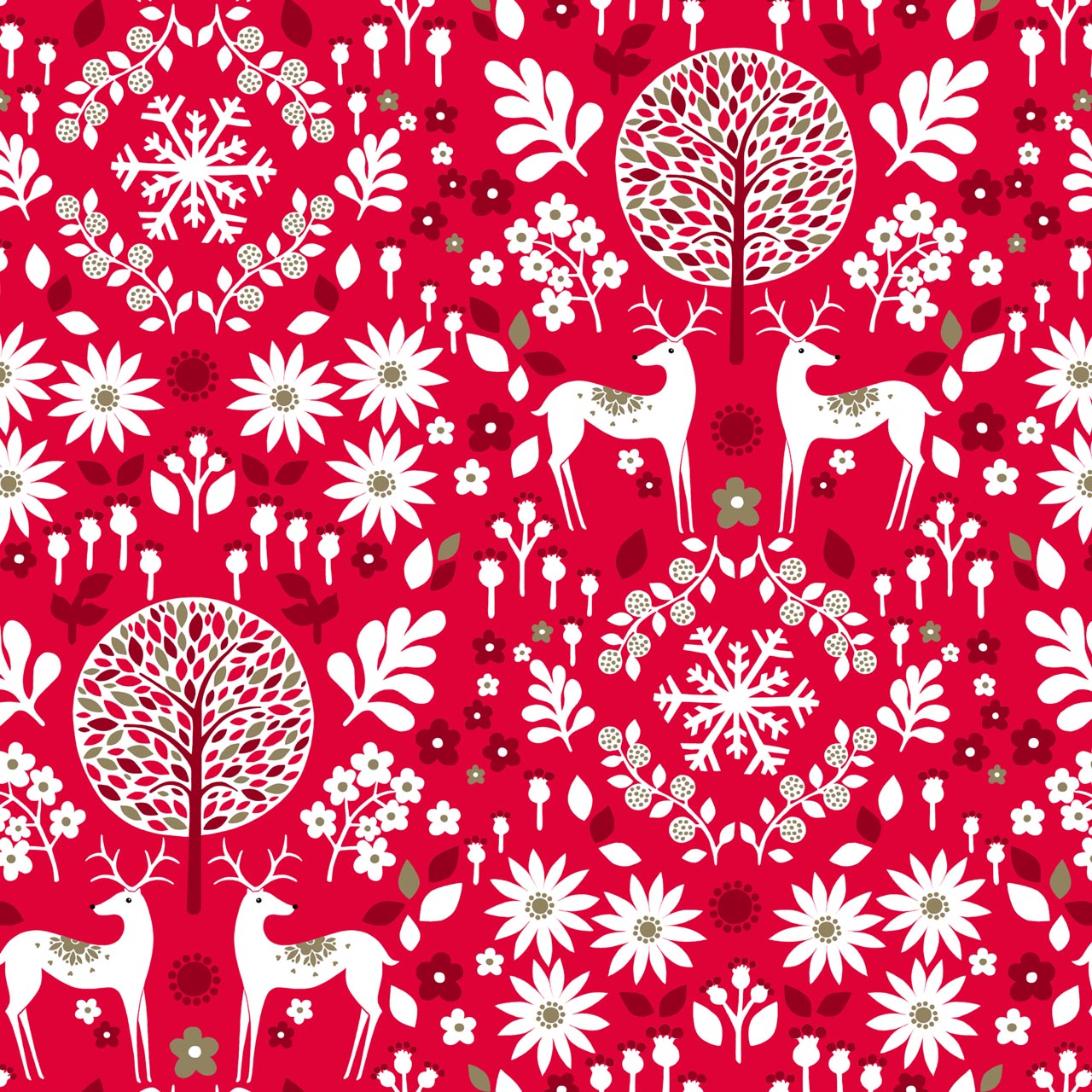 Reindeer Damask Metallic Red - Starlit Hollow - Dashwood Studio Cotton Fabric ✂️ £13 pm
