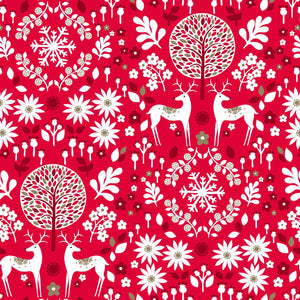 Reindeer Damask Metallic Red - Starlit Hollow - Dashwood Studio Cotton Fabric ✂️