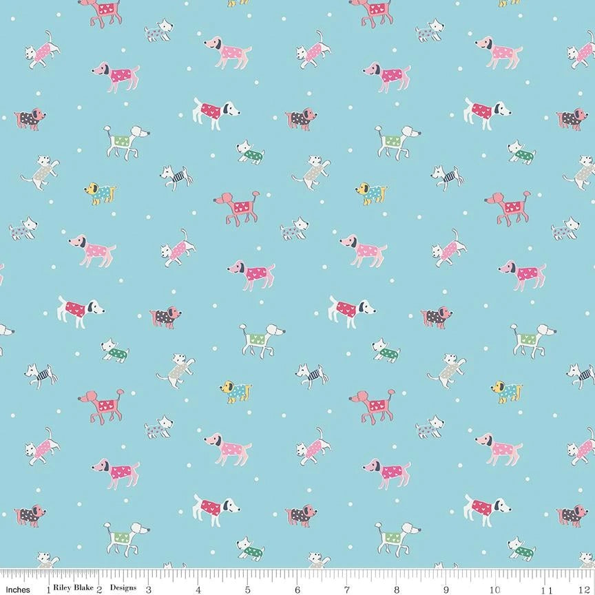 Dog Walk in Blue - Moments - Riley Blake Cotton Fabric ✂️ £9 pm *SALE*