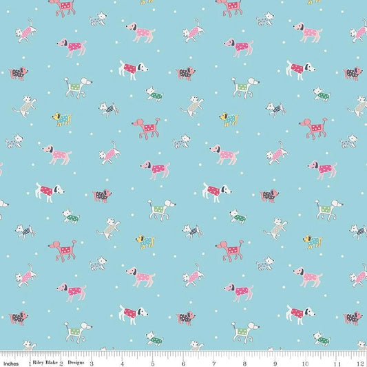 Dog Walk in Blue - Moments - Riley Blake Cotton Fabric ✂️ £9 pm *SALE*